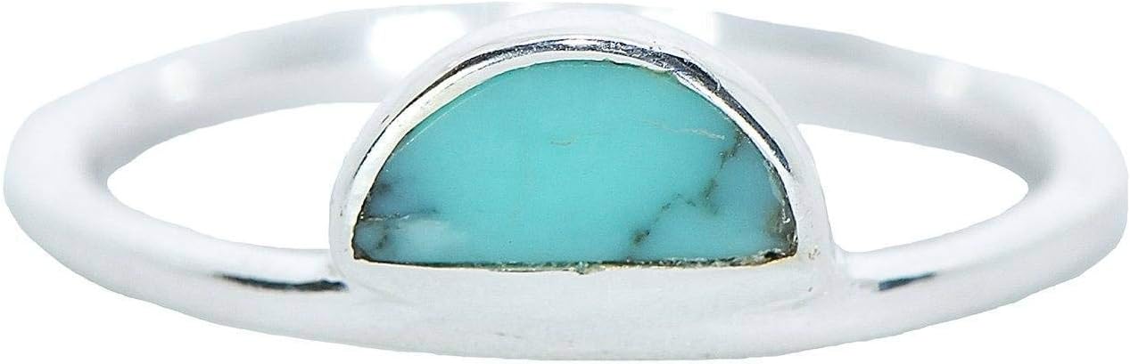 Half Moon Silver Plated Ring w/Turquoise Gem - .925 Sterling Silver - Sizes 5-9