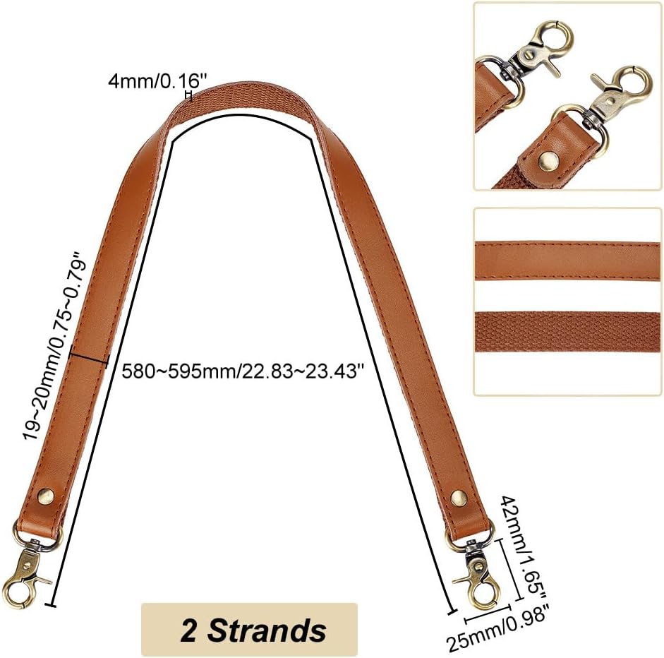 PH PandaHall 2 pcs 22 Inch Brown Leather Replacement Handles Purses Straps Handbags Shoulder Bag Strap with Antique Bronze Swivel Lobster Buckles - Image 2