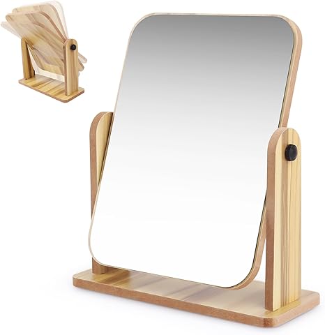 Espejo de Madera 360 Grados - Escritorio Portátil para Maquillaje - Encimera de Baño y Dormitorio
