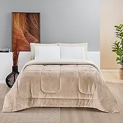 Cobertor QUEEN GIGANTE Manta Coberta Sherpa Macio Frio Intenso Grosso Coberdrom Dupla Face (Caqui)