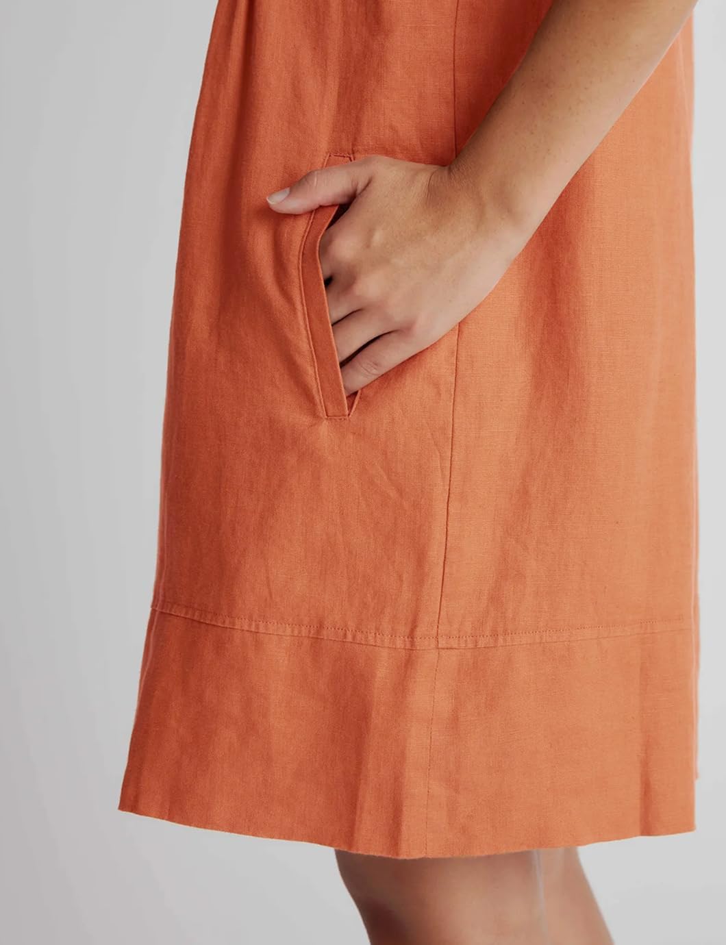 Women's Summer Linen Scoop Neck Sleeveless Swing Tank Dress Casual Front Button Dresses with Pockets(Orange,S), Small - Image 6