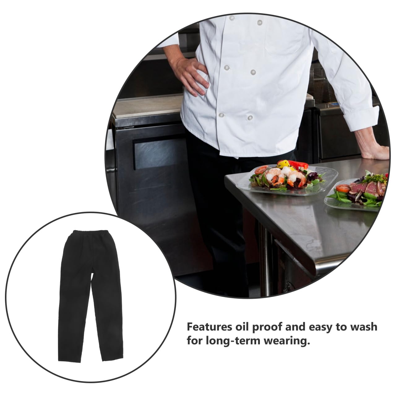 Pantalon De Cuisine Respirant en Polyester-Coton Noir pour Femme Et Homme Pantalon De Chef RéSistant À l'huile Et Facile À Laver pour Restaurant HôTel