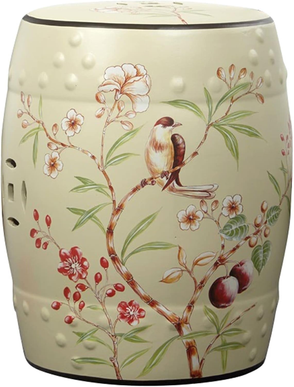 Decorative garden stools, Decorative Ceramic Garden Stool, Glazed Hollow Hand-painted Flower And Bird Shoe Changing Stool Drum Stool, Suitable for Outdoor Garden, Living Room, Terrace, Etc.(Cyan C001-