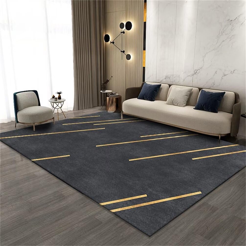 Tapis chambre garçon noir et jaune 300x400cm à rayures