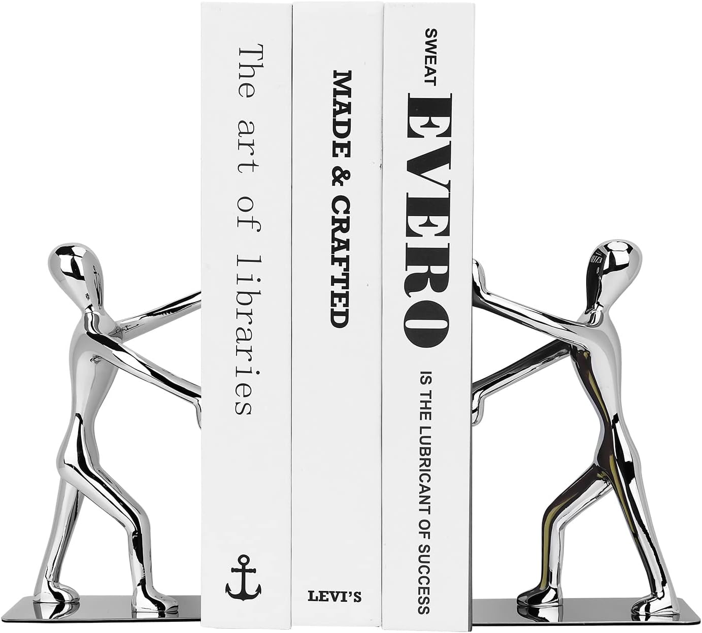 Heavy Duty Stainless Steel Kung Fu Man Bookends Nonskid Humanoid Bookends for Home Office Llibrary School Decorative bookends (Kung Fu Man silver)