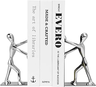 Kioneer Heavy Duty Stainless Steel Kung Fu Man Bookends Nonskid Humanoid Bookends for Home Office Llibrary School Decorative bookends (Kung Fu Man silver)