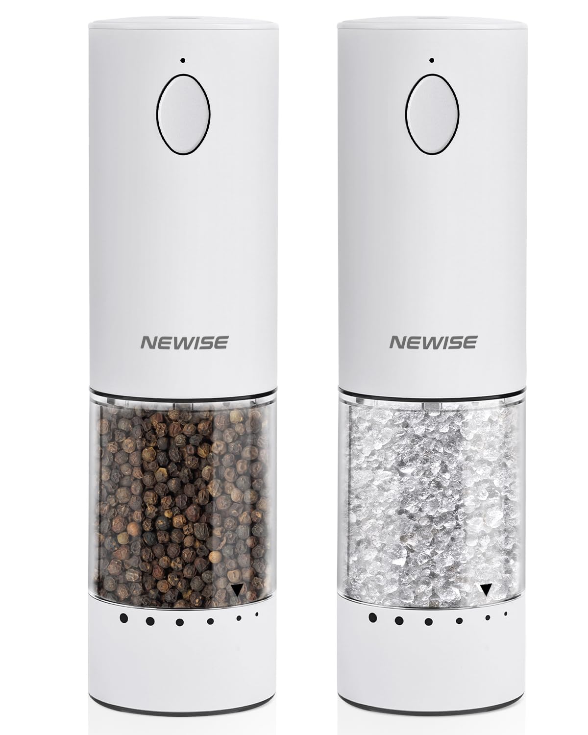 Electric Salt and Pepper Grinder Set, Rechargeable with LED Lights, Stainless Steel Automatic Pepper & Salt Mill, Adjustable Coarseness, Large Capacity, White