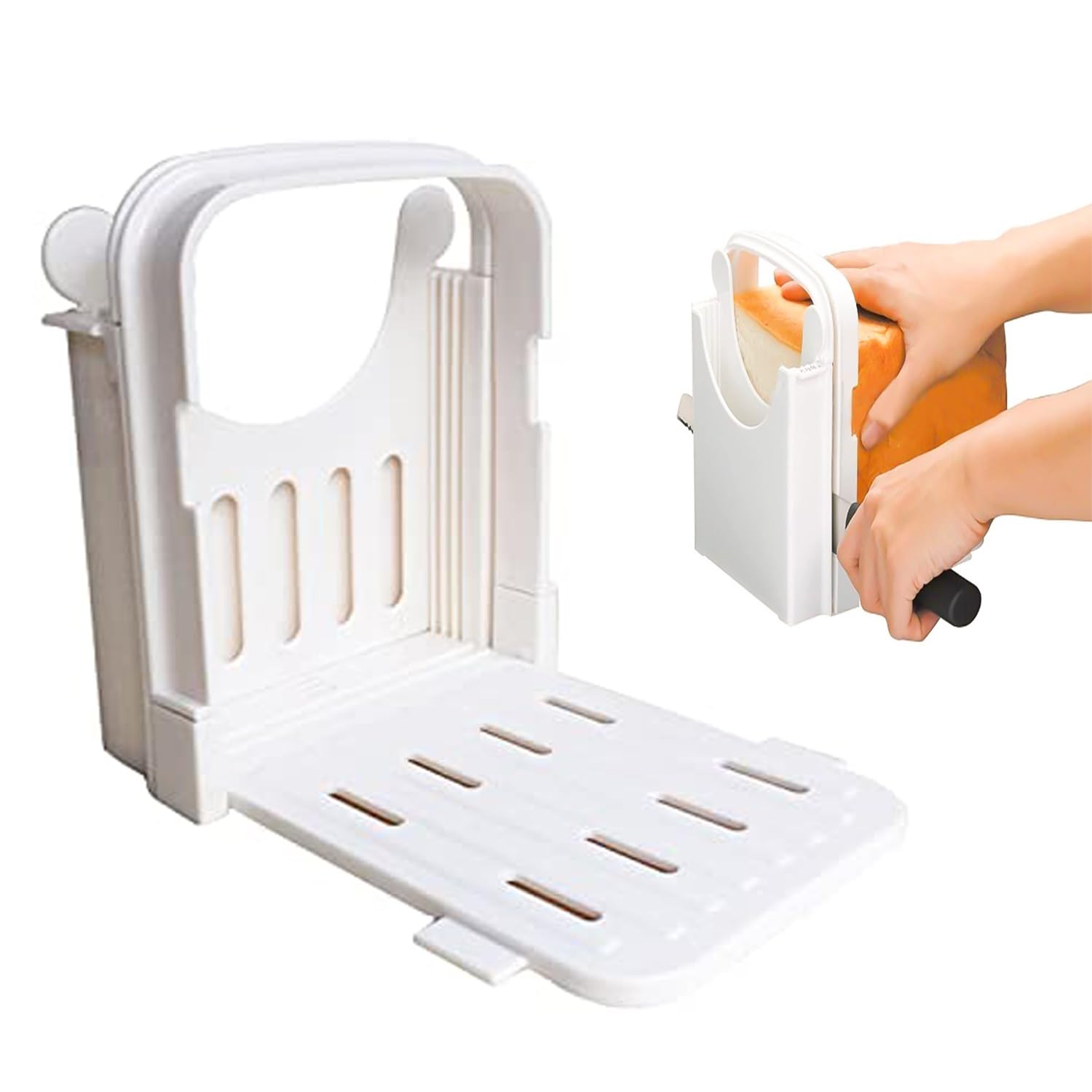 Azonee Bread Slicer, , Toast Slicer for Homemade Bread, Foldable and Adjustable Manual Handhold Homemade Slicer for Cutting Bread with 4 Slice Thickness Quick and Safe
