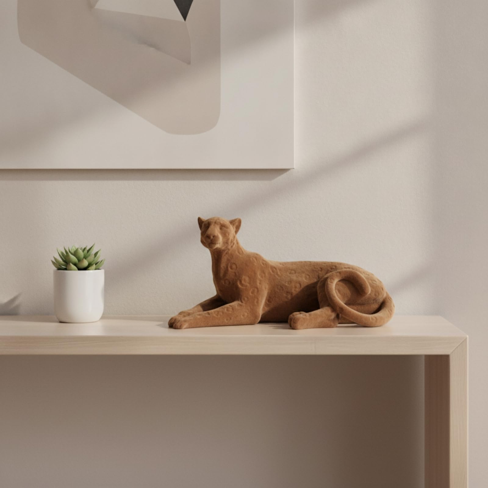 Figura Animal con Pelaje Manchado con Textura Aterciopelada Minimalista Animal con Pelaje Manchado Peluche Tierno Adorno para Recibidor, Marrón, Leopardo Acostado Flocado Marrón