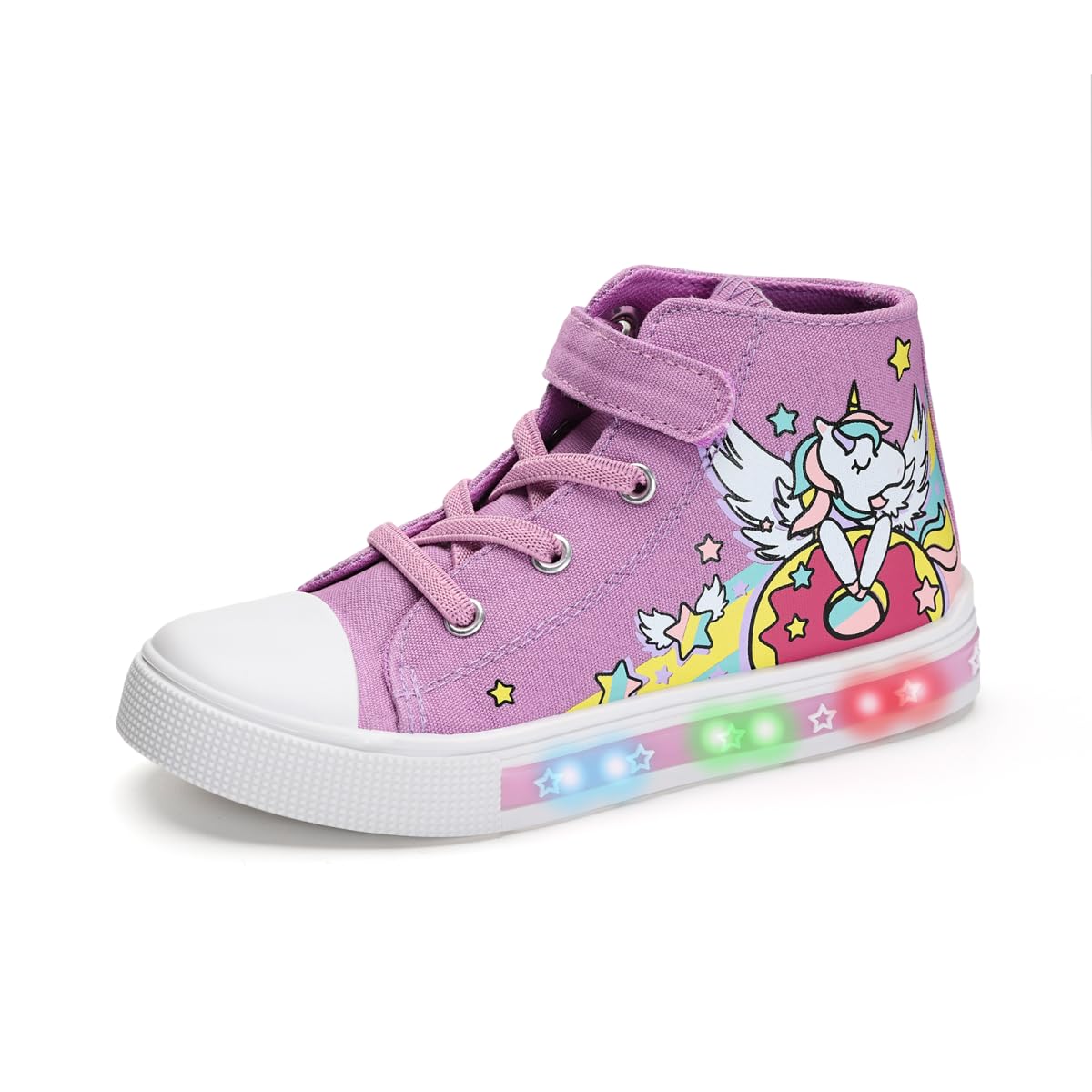 FUNCOO PLUS Boys Girls Light Up Sneakers Toddler Canvas High Top Fashion Sneaker Kids Casual Walking Shoes