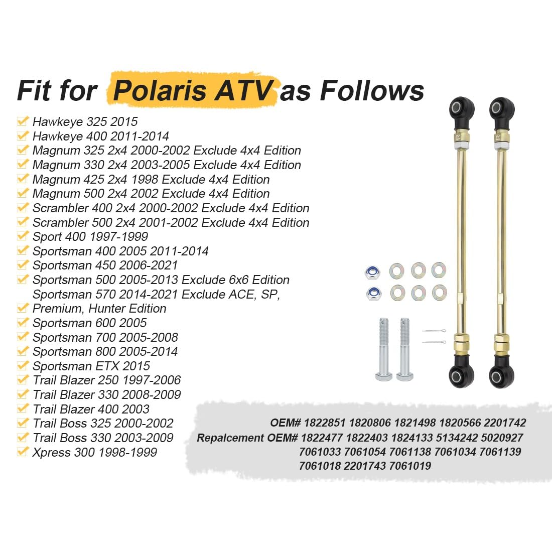 Zestaw głowicy drążka kierowniczego Assy do Polaris Sportsman 400 450 500 570 600 700 800 2005-2021 Trail Blazer 250 330 400 Trail Boss 325 330 Sport 400 1997-2009 Magnum 2x4x4 Scrambler