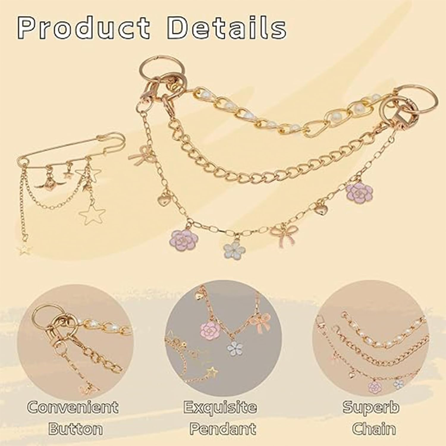 4 in 1 Bag Charms Set for Women, Gold Purse Charms With Pearl Beads, Bag Charm for Handbags, Cute Handbag Accessories Purse Keychain, Fashionable Purse Chain Charm - Image 3