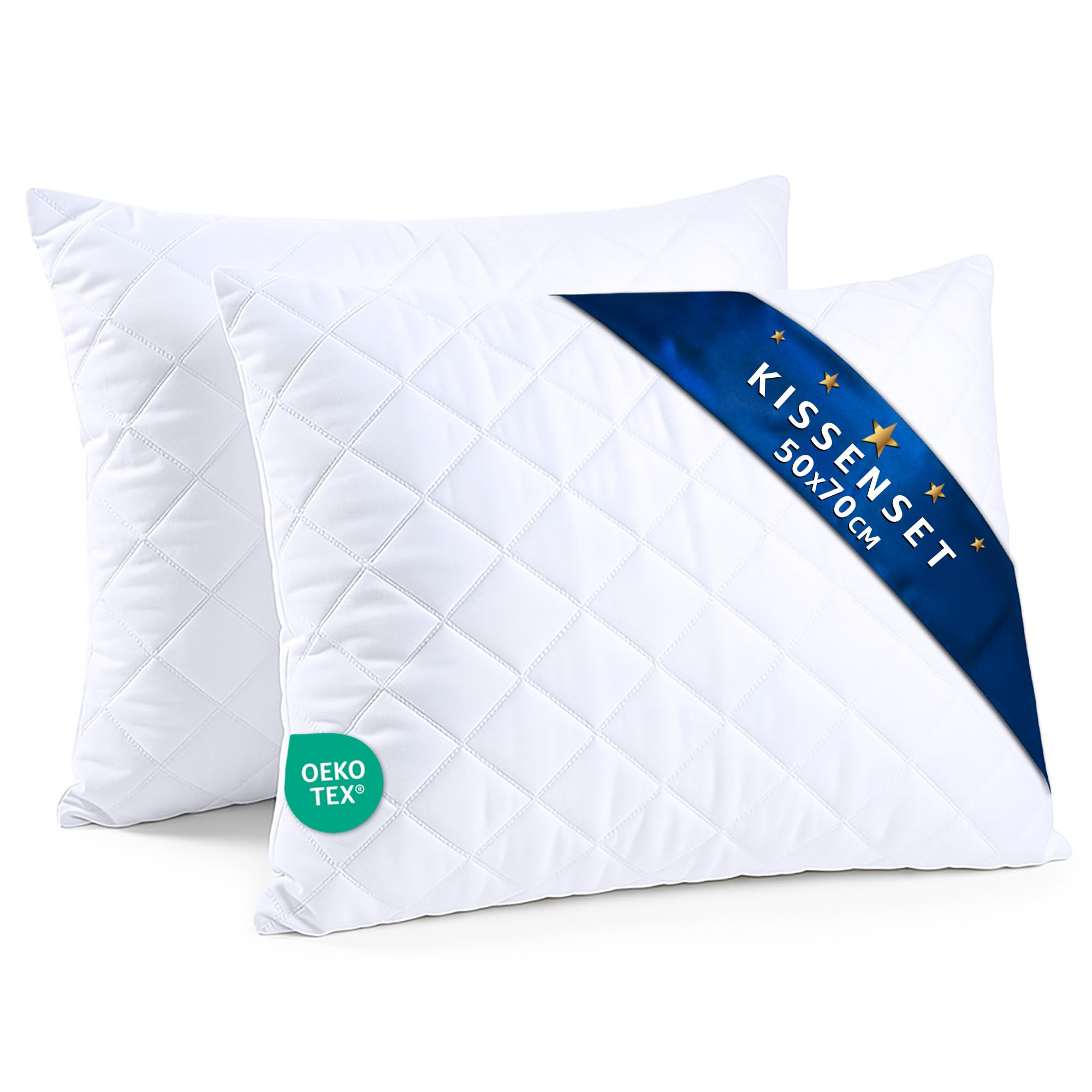 Kopfkissen 50x70 cm 2er Set – Schlafkissen mit Mikrofaser Füllung