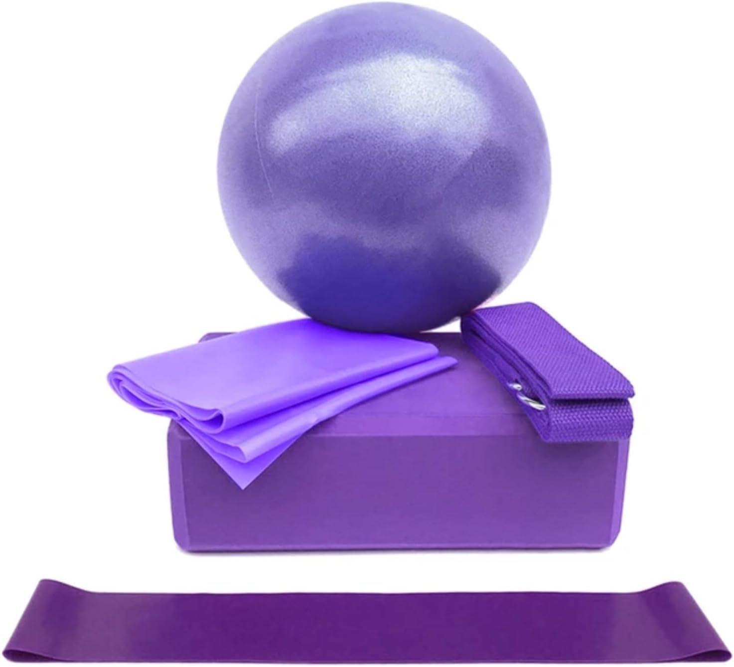 Yoga Block 5Pcs Yoga Ball Kits And Sets Beginner Blocks Resistance Bands Loop Pilates Pull Rope Stretching Strap(Purple)