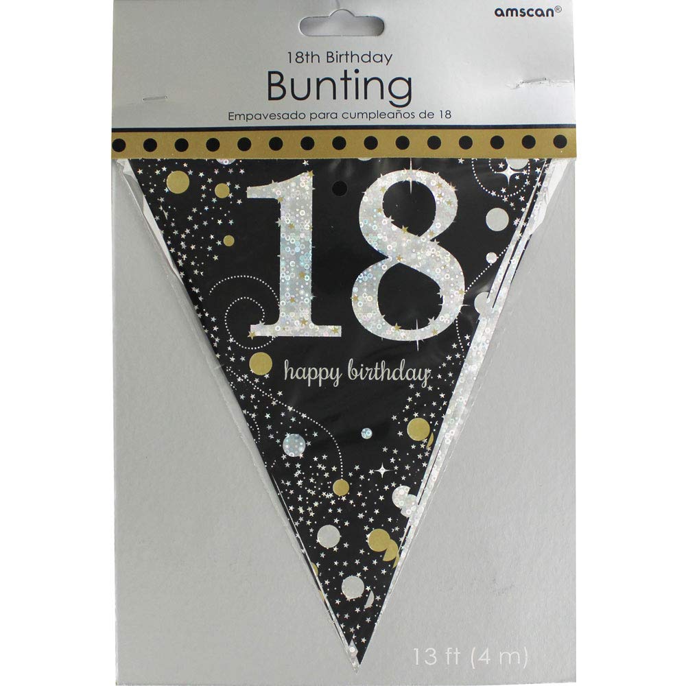 (PKT) Adult Gold 18th Celebration Plastic Pennant Bunting