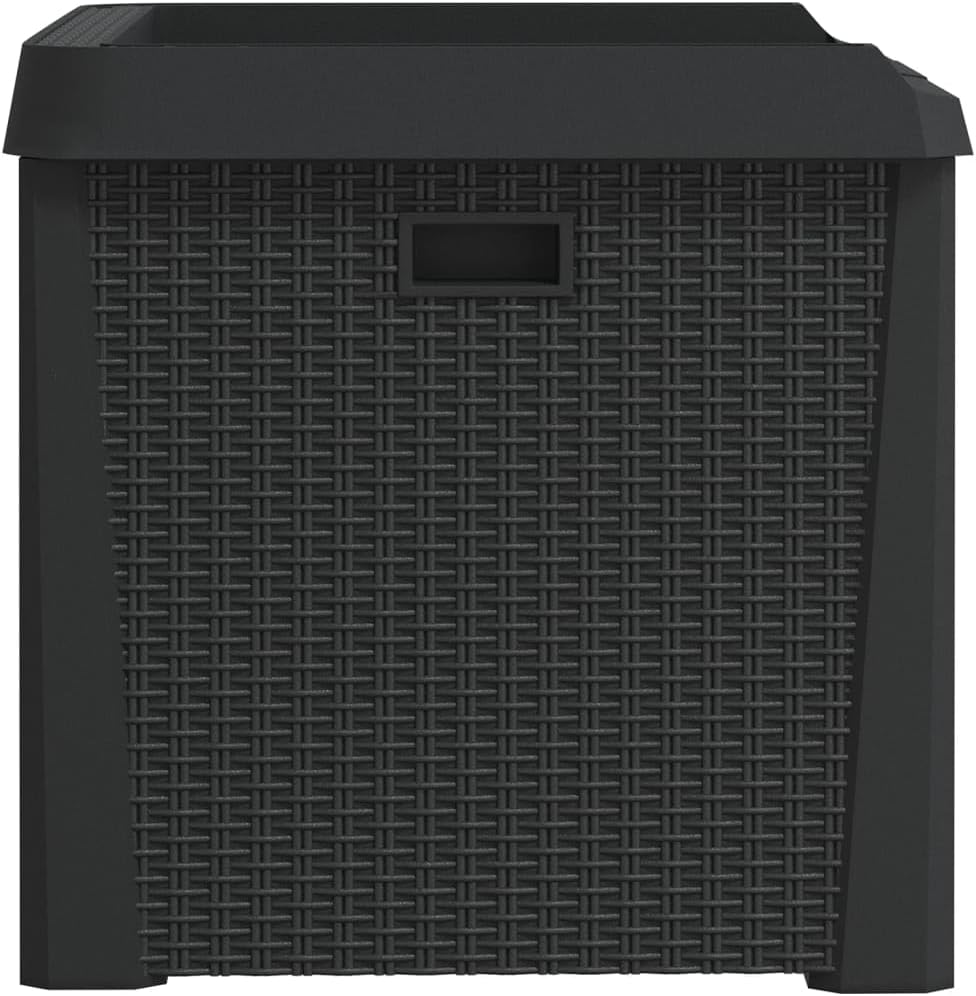 Anthracite 33 Gallon Outdoor Storage Box 28.7 x 28.7 x 19.5 in PP Rattan Look Deck Bench for Cushions Toys Blankets Patio Garden Balcony