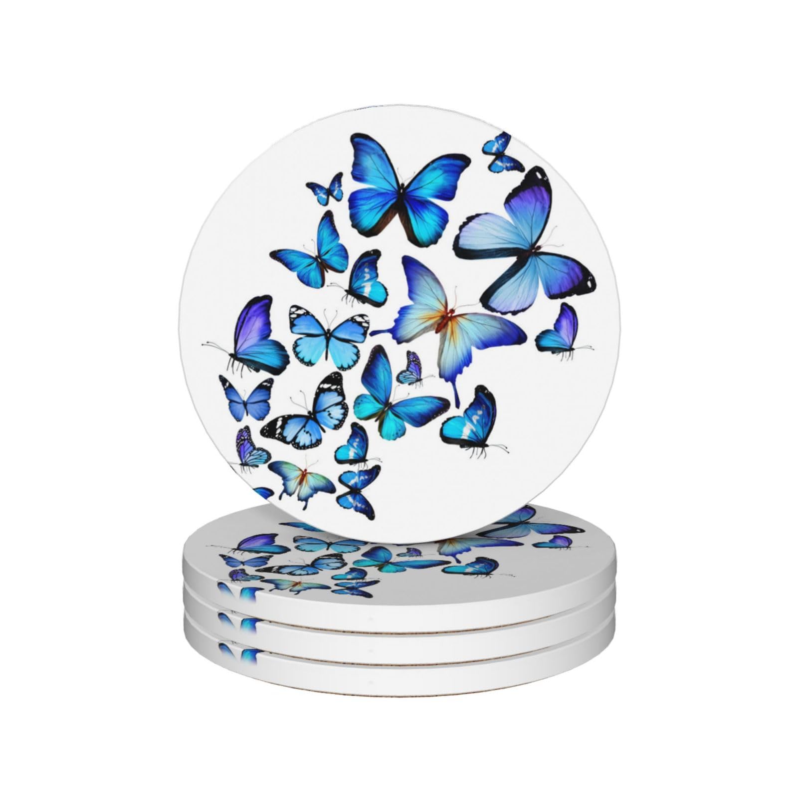 Sottobicchieri in ceramica assorbente con stampa artistica a forma di farfalla viola, con supporto e base in sughero, per tazze, tavoli, decorazioni per la casa