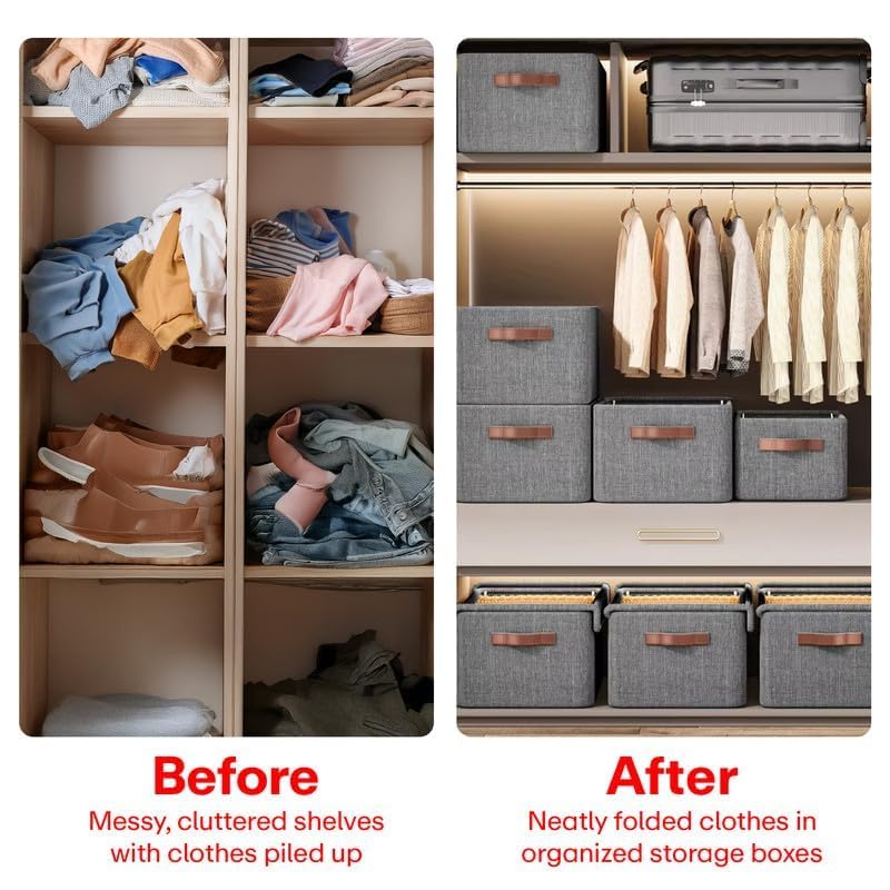 Image of Barebeauty 26L Foldable Clothes Organizer For Wardrobe, Blanket Storage Box, Cloth and Dress Organiser Metal Frame Basket Bag with Lid, Carry Handles for Bedding, Closet Organizers (Pack of 1)