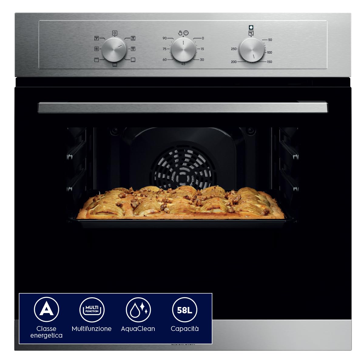 Electrolux Forno da Incasso 58 L Classe A EOH2H00BX Inox | Capacità 58 L, funzione Grill, contaminuti, Classe A, 590x594x560 mm, inox