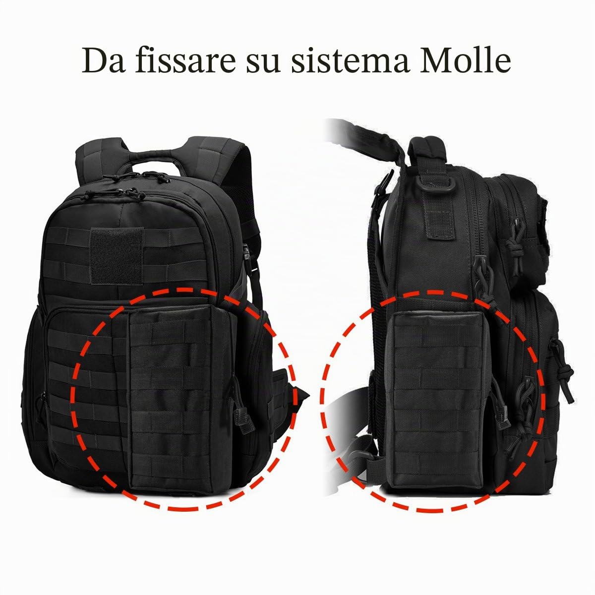 Molle Sacchetti – Tattico Compact Resistente agli schizzi d'acqua Multiuso EDC Utility Gadget Gear Appeso Borse vita Belt Fondinein Nylon, Nero
