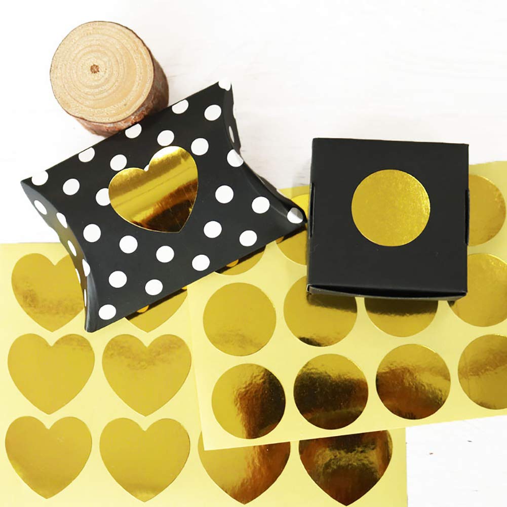 JHere Gold Foil Stickers Heart Shape Stickers Round Dot Labels Adhesive Labels - 240pcs