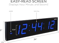 Vista 2 de Reloj digital Ivation con LED enorme de 24.0 pulgadas con cronómetro, alarmas, temporizador de cuenta atrás y temperatura - estante o montaje en Azul