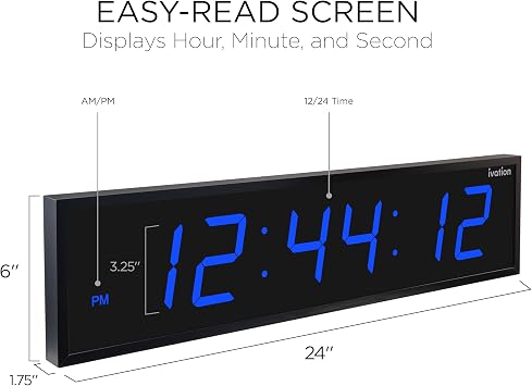 Ivation Oversized Digital Wall Clock with Large LED Display & Timer, 24