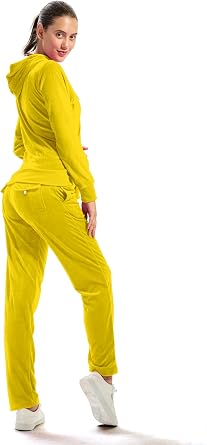 TanBridge Women's 2 Piece Solid Velvet Tracksuit Set Full Zip-up Hooded Sweatshirts & Pants Set