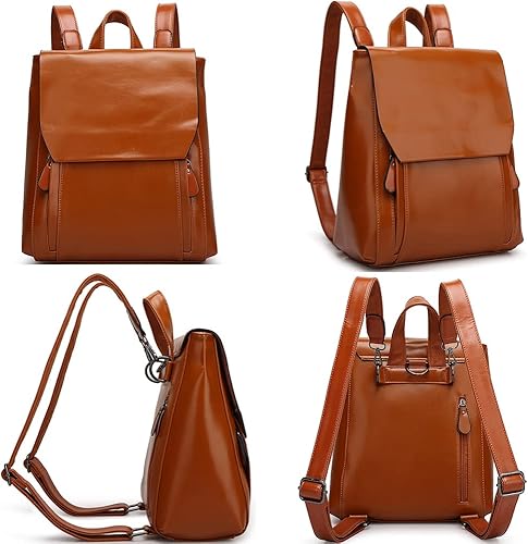 Miniatura 5 de Mochilas vintage para mujer, mochila de cuero de cera de aceite, bolso de mano, bolso de hombro, bolsas casuales para universidad, Negro