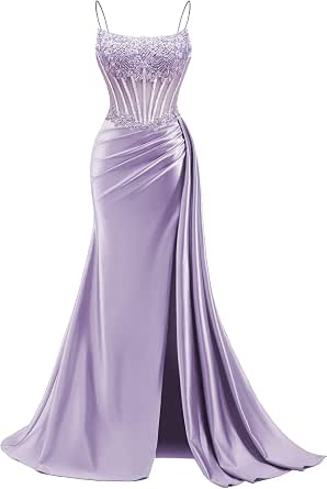 Mermaid Satin Prom Dress with Beaded Details and High Slit