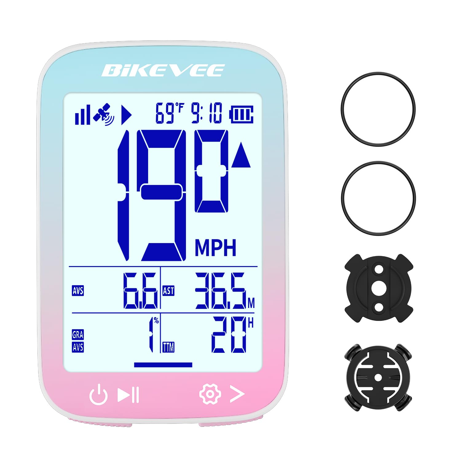 Bikevee GPS Fahrradcomputer Kabellos Wasserdicht 2.4 Zoll FSTN Display IPX7 28h Akkulaufzeit Leichtes Fahrrad Tacho mit Geschwindigkeit Distanz Höhe Temperatur Gradient (Rosa)