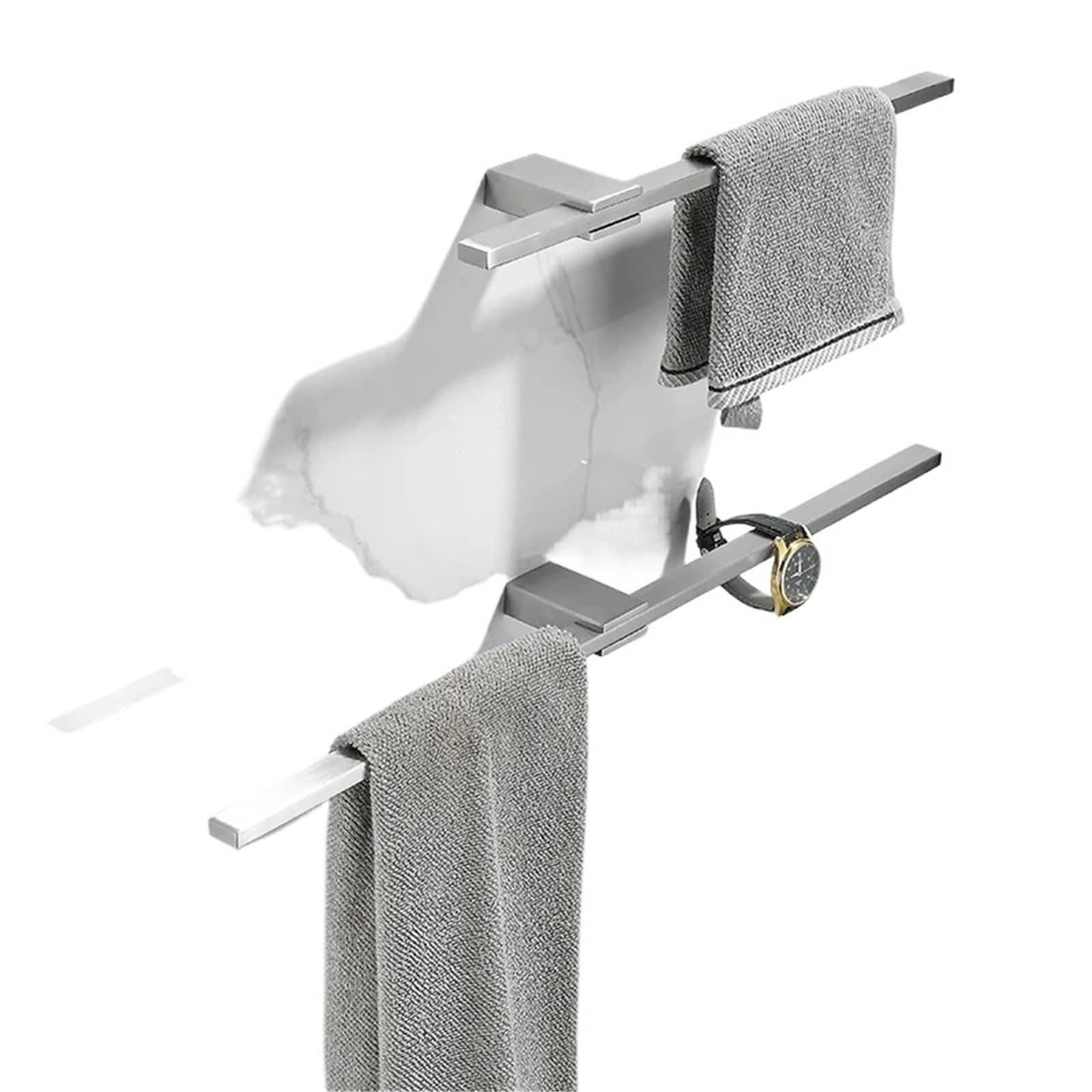 Black Toilet Hanging Non Perforated Towel Rack, Simple And Creative, Extendable Pole, Stainless Steel for Bathroom(50cm Brush)