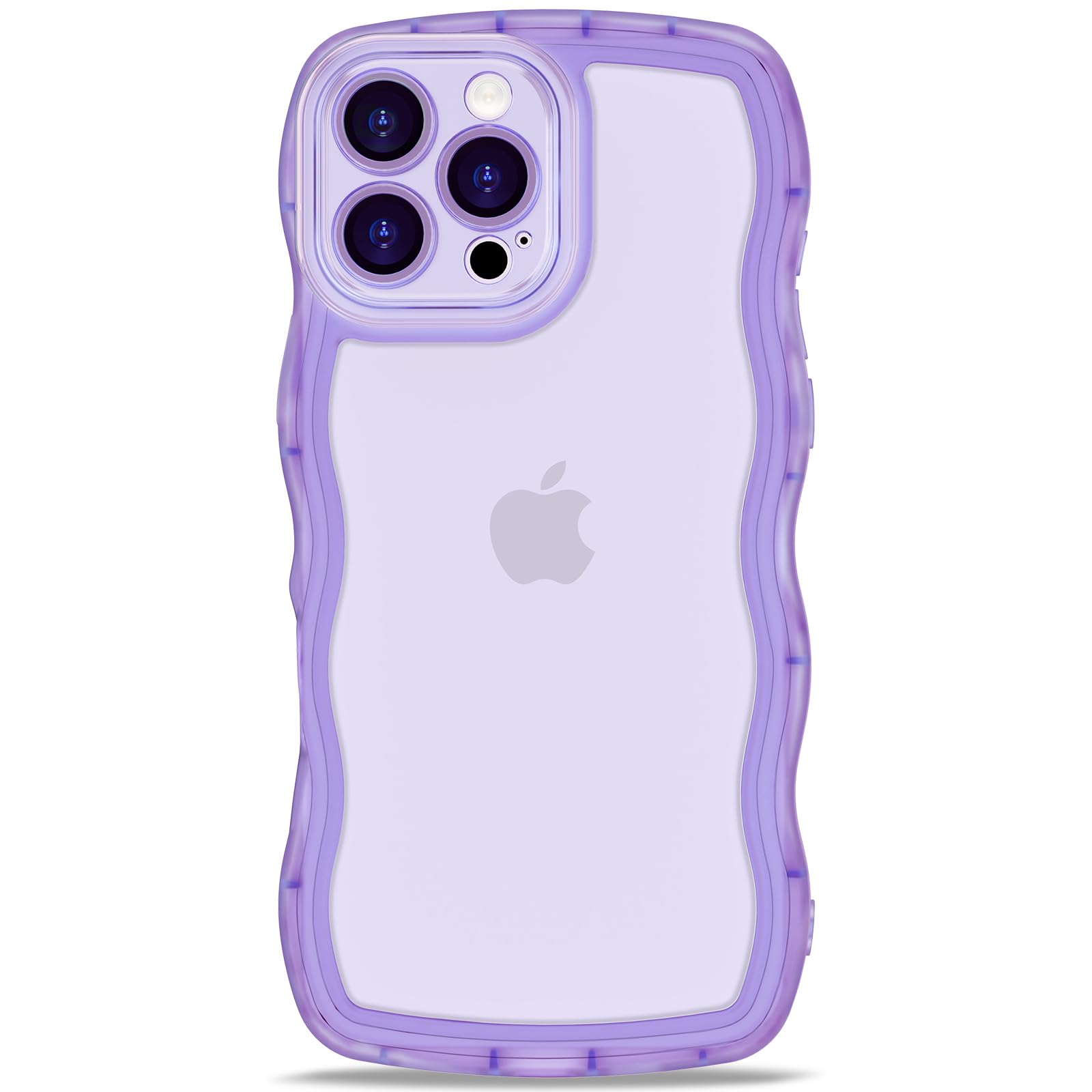 Anuck for iPhone 16 Pro Max Case Wavy Edge Clear Back Design, Anti-Slip Grip Cute Wave Curly Frame Shape Shockproof Soft TPU & Hard Bumper Protective Phone Case Cover for Women Girls, Clear Purple