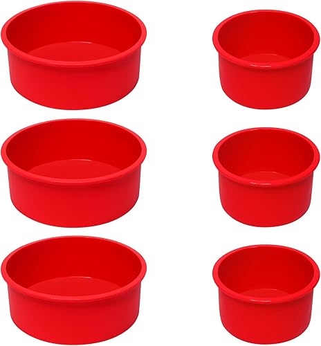 Moldes de silicona para tartas de 6 y 4 pulgadas, moldes de silicona reutilizables, moldes redondos rojos fáciles de limpiar, molde pequeño para
