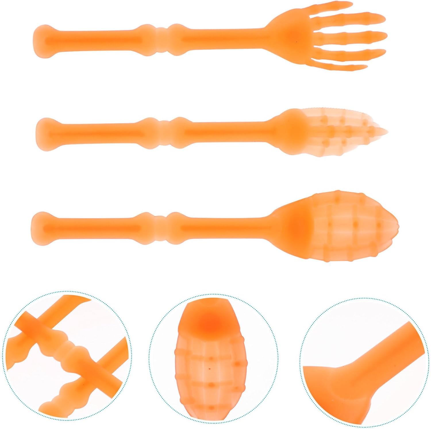 Halloween Cutlery Set Hand Orange Plastic Skeleton for Cakes Foods