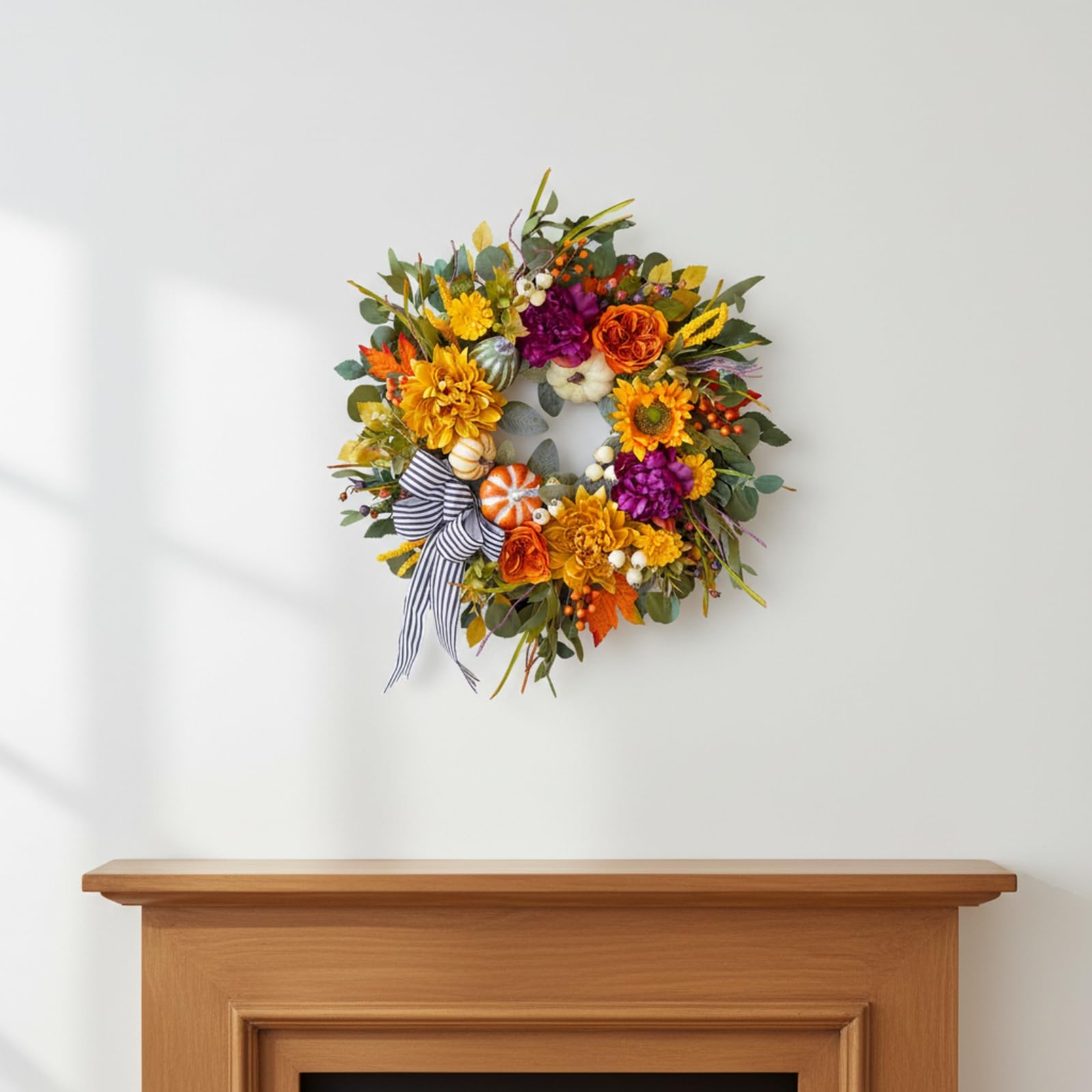 Ghirlanda Autunnale Durevole Ghirlanda con Nastro Decorativo Decorazione per Porta D'ingresso, 秋季花环, 45 CM / 18 Inch