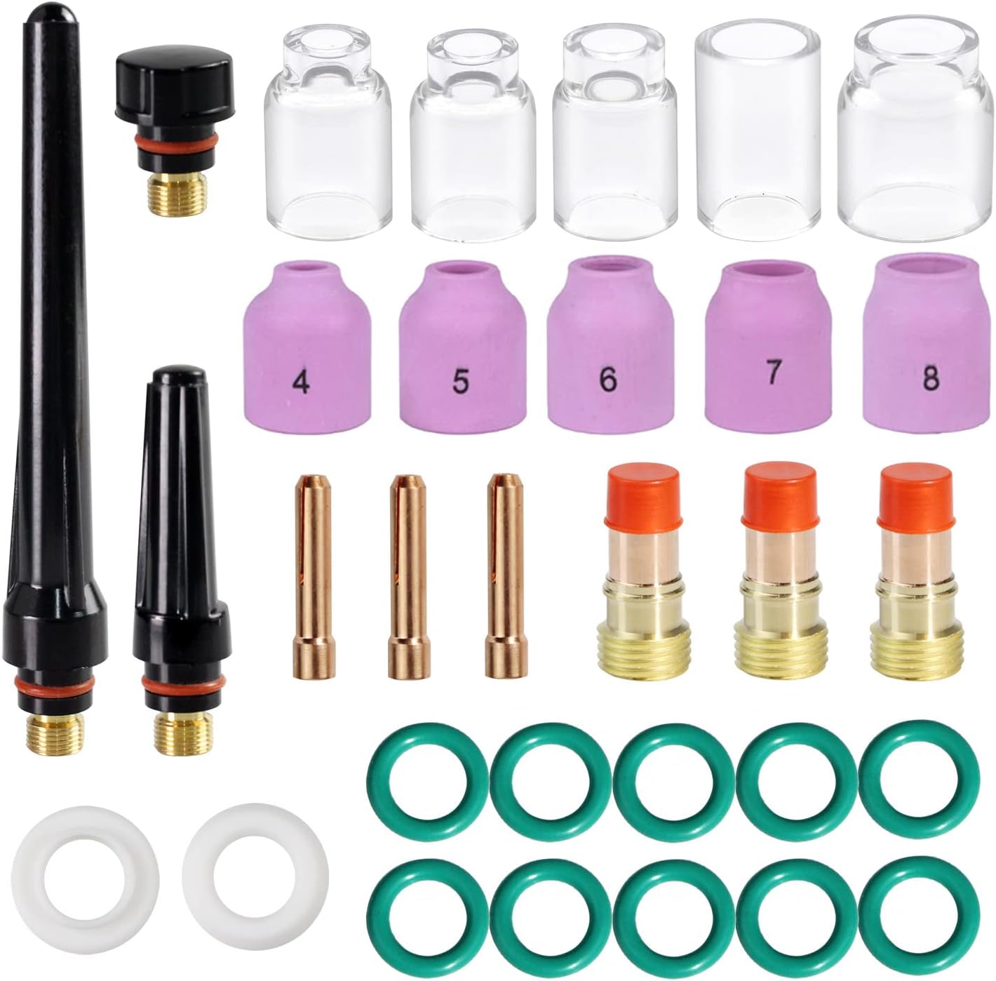 31Pcs TIG Welding Stubby Gas Lens Glass Cup Kit 4# 5# 6# 7# 8# 10# 12# for WP-17/18/26