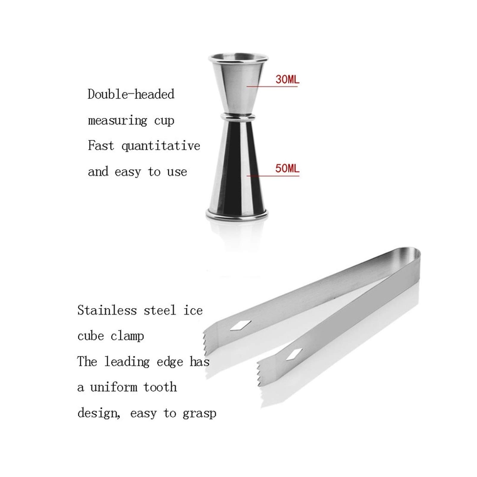 Mezclador de vino Conjunto de agitadores de cócteles Premium, Set de barman de acero inoxidable de 8 piezas Conjunto de colador de cócteles, Jigger, Bar Spoon & Pourers, Accesorios Cocktail Bar Set de