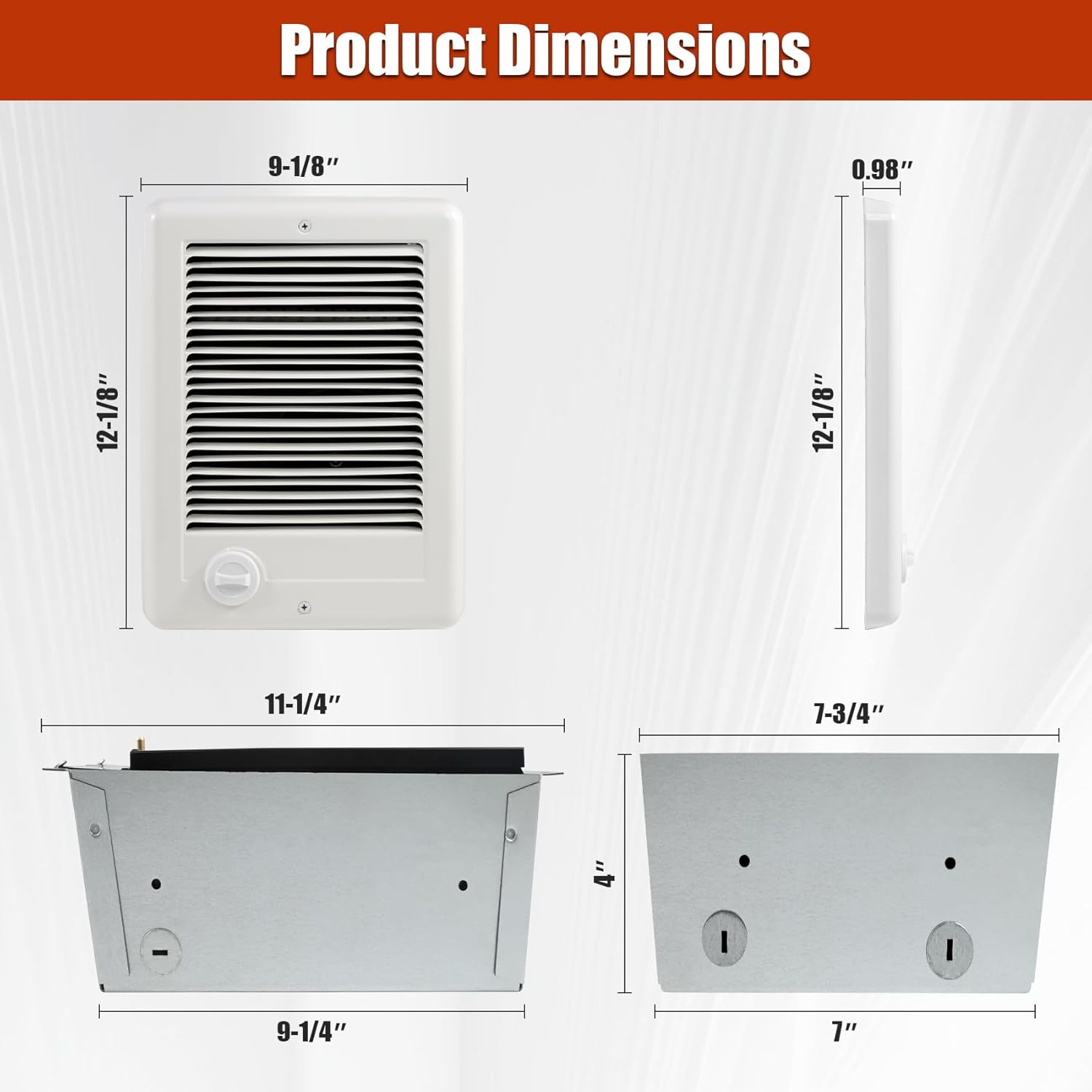 Euluese CSC202TW Electric Wall Heater Complete Unit with Thermostat, 6825 BTU, 240 Volt, 2000 Watt, Fast Heating, Quiet, White
