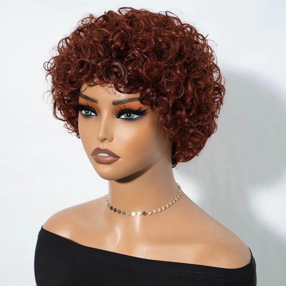 Soins capillaires Perruque Courte Crépue Bouclée 10 Pouces Avec Frange Cheveux Humains Pour Femmes Noires