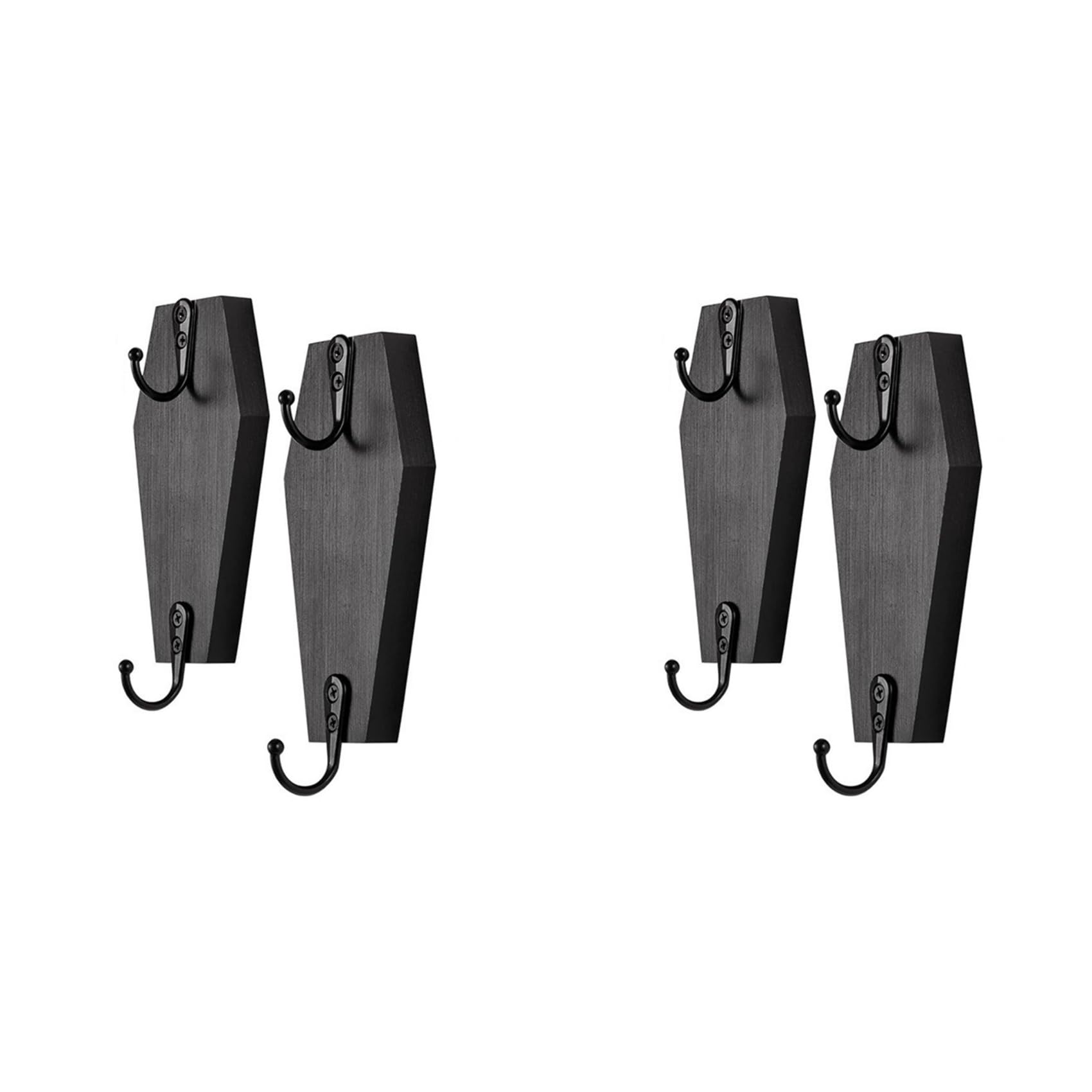 Vjsujehgy 4X Halloween Coffin Wall Hanging, Coffin Wall Hook for Keys for Wall - Rustic Black Wooden Hanger A
