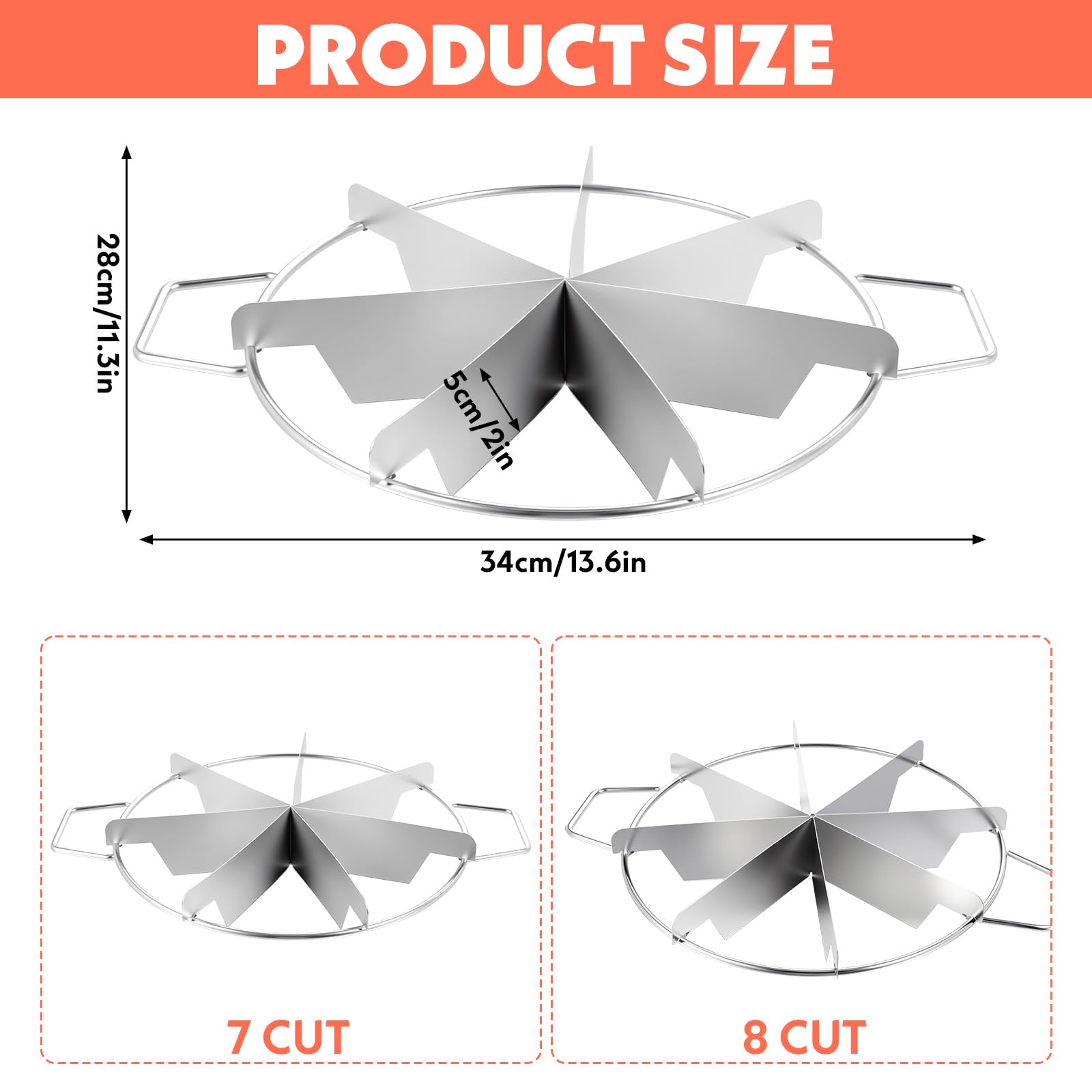 Lot de 2 emporte-pièces à tarte 8 tranches et 7 tranches – Trancheuse à tarte en acier inoxydable de 34,5 cm et coupe-gâteau au fromage, trancheuse à gâteau de qualité commerciale pour des tranches