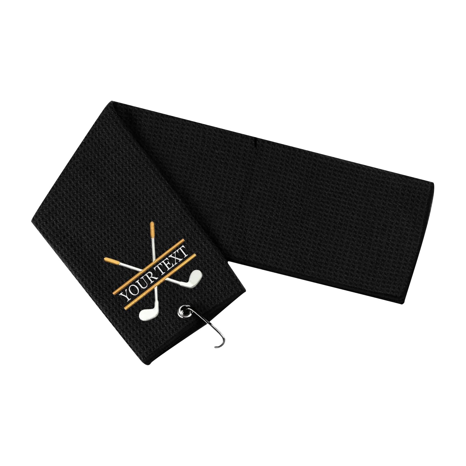 Wunnxikiee Personalised Golf Towel - Embroidered Name Premium Waffle Weave Sports Towel For Men & Women - Sweat/Absorption Quick-Dry,Golf Gifts For Men And Women (Black)