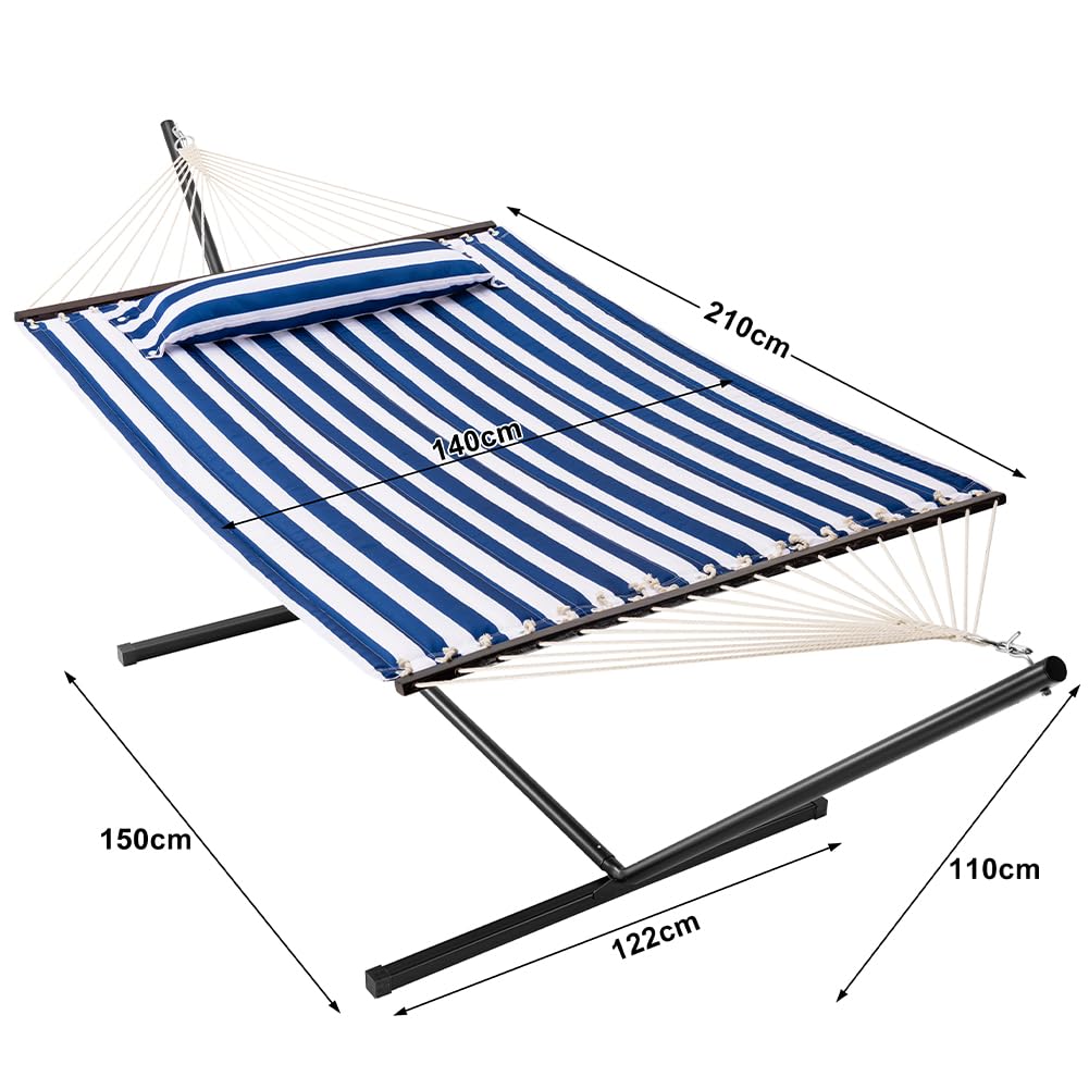 Amaca da Giardino con Supporto a Brasiliana, Telaio in Acciaio, Capacità di Carico 200 kg, Blu/Bianco
