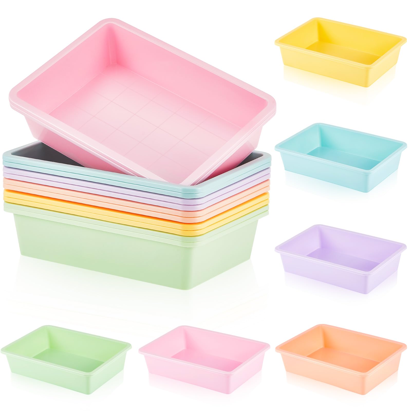 Taiyin 12 Pcs Plastic Flat Storage Tray Classroom Paper Bins Containers School Office Letter Basket Art Book Organization File Holder(Pastel Color)