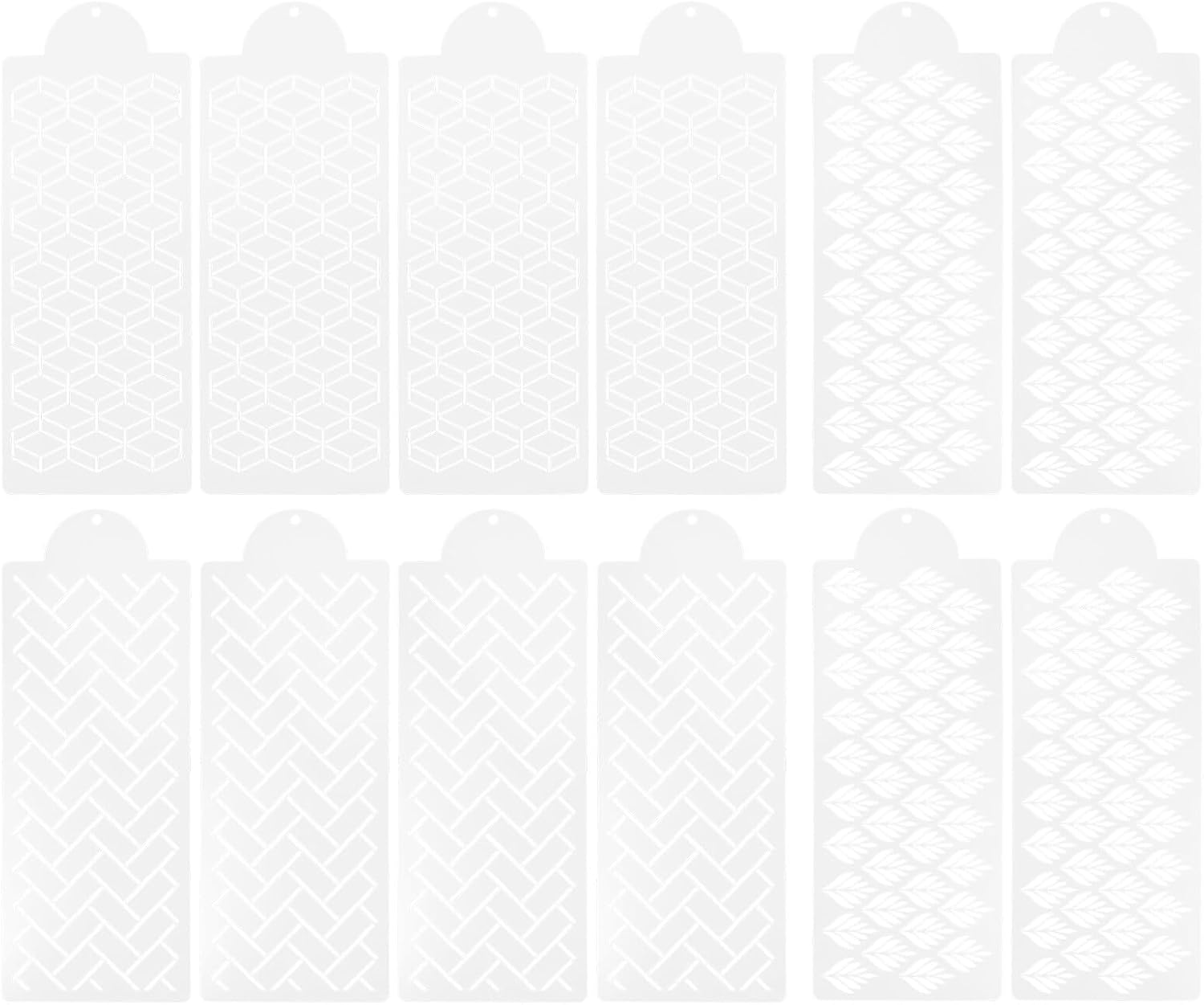 12pcs Plastic Cake Decorating Stencils Set, Fondant and Buttercream Templates for Party Dessert Baking, Reusable Cake Side Painting Stencils for Home and Professional Use
