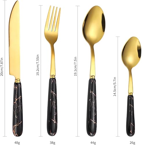 Miniatura 4 de Juego de cubiertos negros para 6 personas con organizador para colgar, cubiertos de acero inoxidable con mango de color, juego de cubiertos retro de