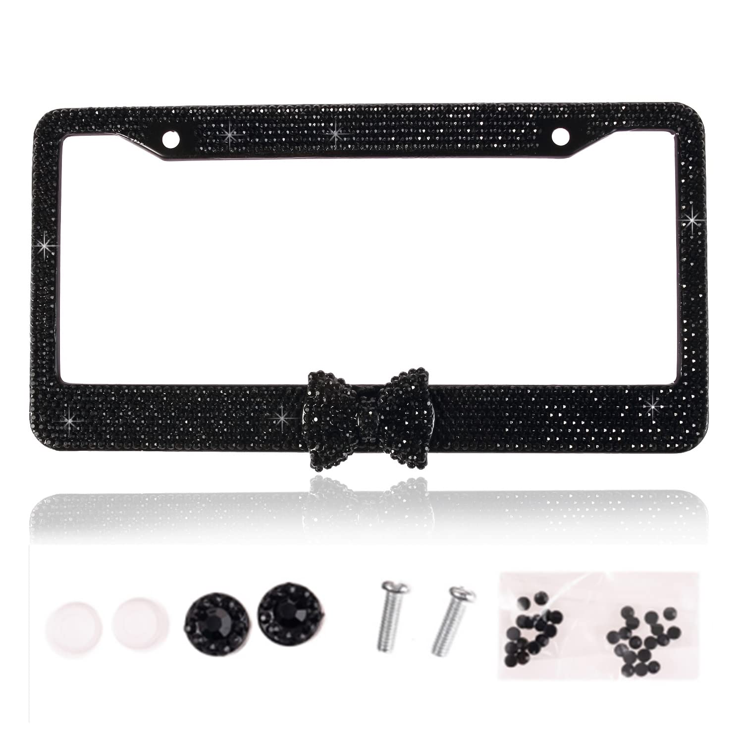 Global_Shopper Handmade Classic Black Bowtie Bling Crystal License Plate Frame Cute Rhinestone Car/Truck/SUV License Plate Holder for Woman,Lady,Girl (1 Frame)