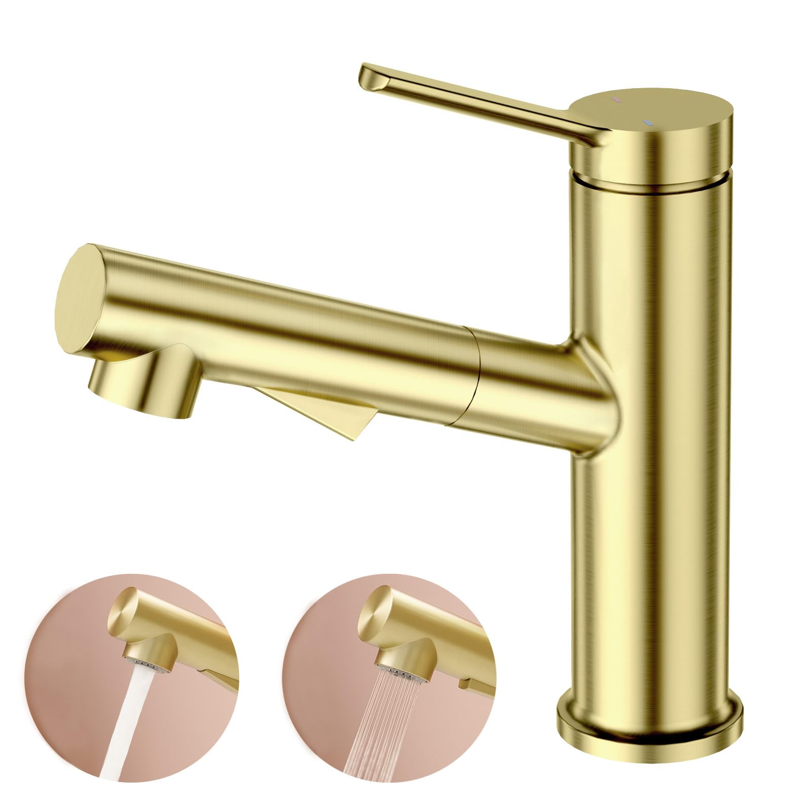 Faustina Robinet Salle de Bain pour Lavabo avec Douchette Extractible, Mitigeur Monocommande Monotrou, Or