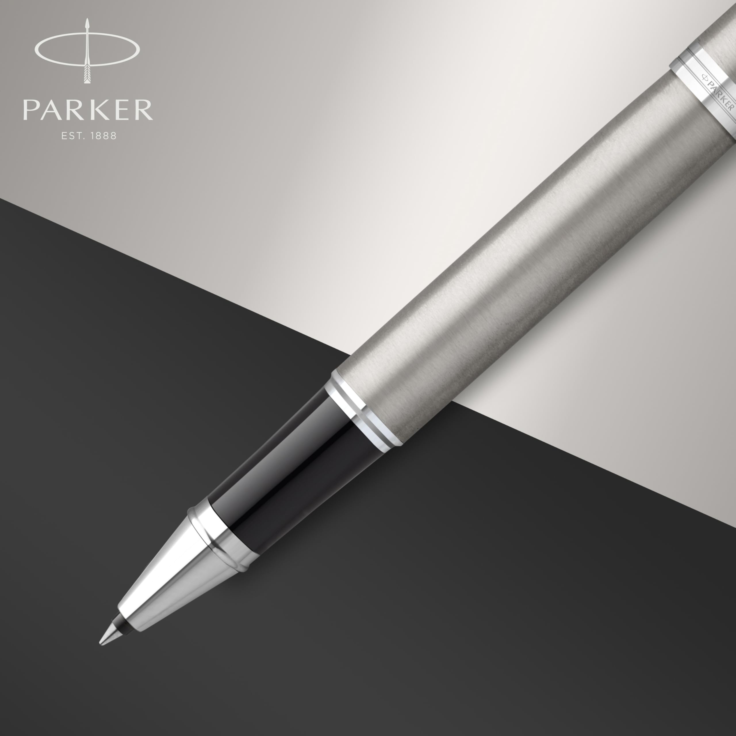 Parker IM Roller Penna Acciaio Inossidabile Puntale Cromato Punta Fine Inchiostro Nero Confezione Regalo